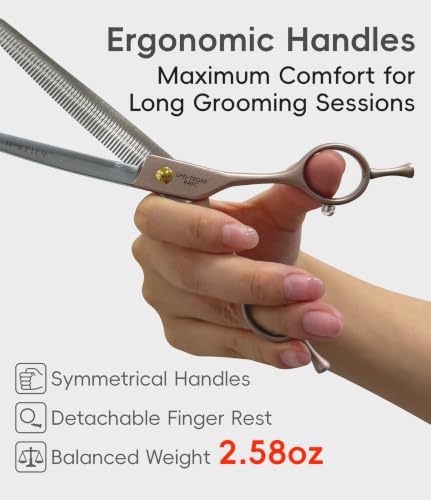 Professional Curved Thinner Dog Grooming Scissors 7.0'' Rose Gold Thinning Shears Extremely Sharp Blades 440C Stainless Steel Thinning Shears Durable Smooth Fine Cut for Dogs and Cats (Curved Thinner / 7")