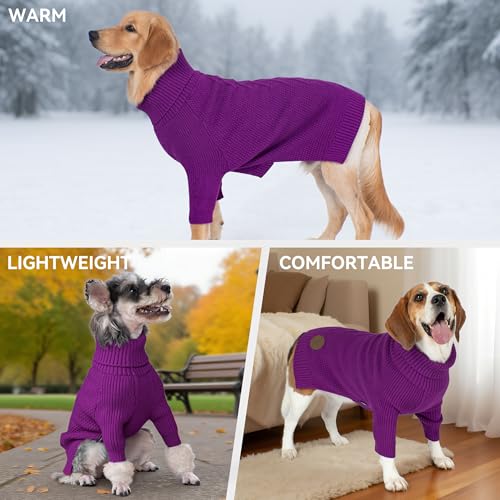 Dog Sweater Long Sleeve Knitted Turtleneck Pullover Warm Clothes (Purple / Medium)