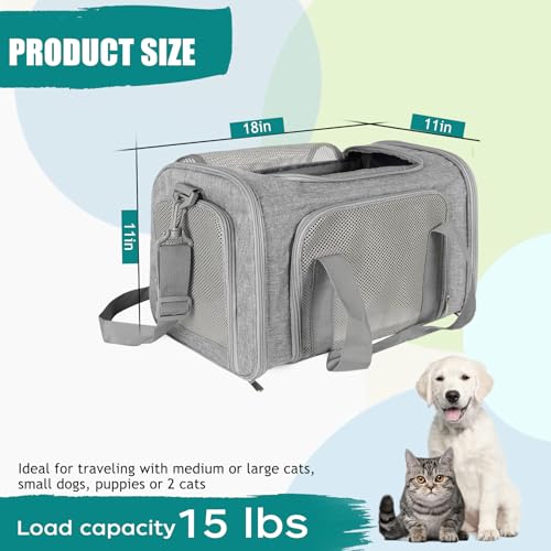 Dog Cat Carrier Pet Carriers for Small Medium Large Cats Dogs Carrier Soft Sided Small Puppy Dog Carrier Portable Foldable Airline Approved Dog Cat Travel Carrier Grey Medium (18.0"L x 11.5"W x 11.5"H / Grey)