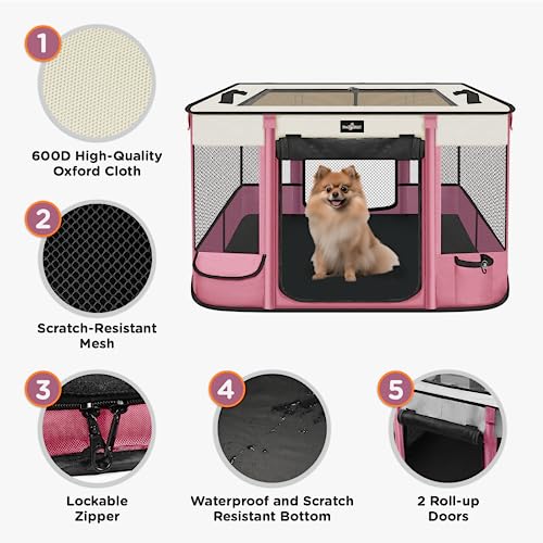 Paw Ballt Foldable Pet Kitten Playpen (Pink 03 / Large(35.4''×27.5''×23.6''))