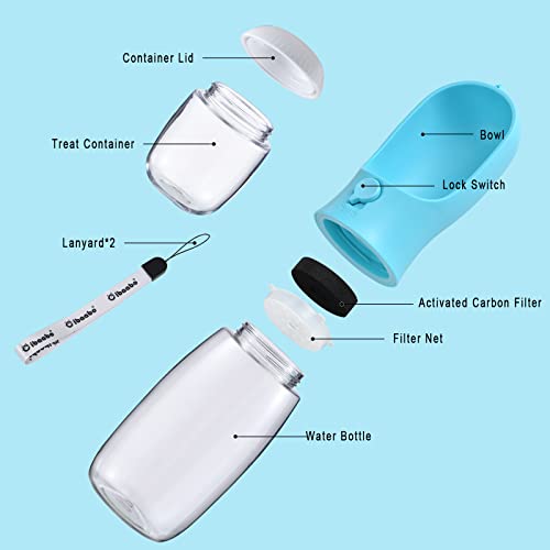 Dog Water Bottle Portable with Food Container & Filter for Travel (#03 Dark Blue / 19oz)
