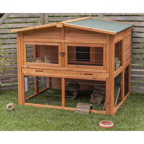 natura Outdoor Deluxe Rabbit Hutch with Run (44.1"L x 45.3"W x 53.1"H / Deluxe Hutch / Brown)