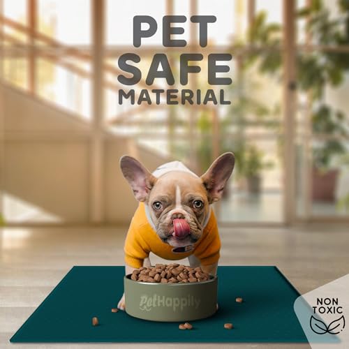 Dog Food Mat 28x18 Raised Edges Dogs Mat for Food and Water Prevent Spill (28" x 18" / Lake Blue)