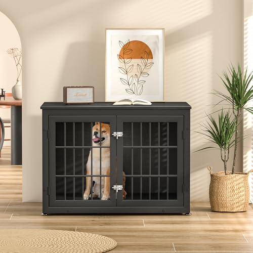 38" Heavy Duty Dog Crate Furniture for Large and Medium Dogs (38.4"L x 25.0"W x 27.7"H / Black)