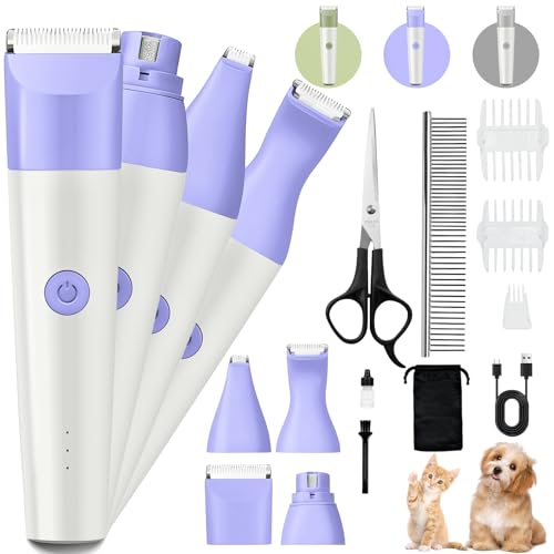 4 in 1 Rechargeable Dog Clippers Grooming Kit with 2 Speeds and Low Noise (Purple)