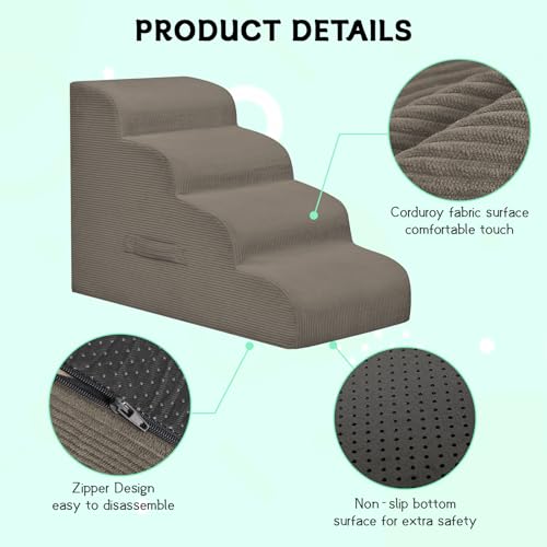 4 Step Dog Stairs Pet Ramp for High Beds (Light Brown / 4-Step 20"H)