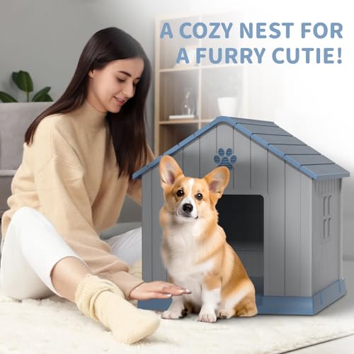 Dog House Indoor Outdoor for Small to Large Sized Dogs Indoor Outdoor Doghouse Puppy Shelter with Elevated Floor (Blue / Medium Dog:34 Inch WW)