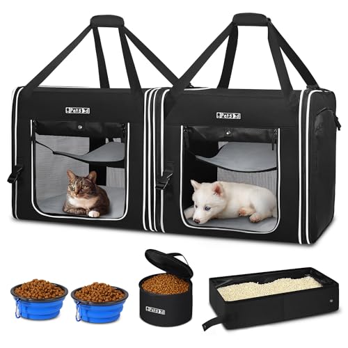 Portable Double Cat Carrier with Litter Box for Multiple Cats (36.0"L x 17.0"W x 17.0"H / Black)