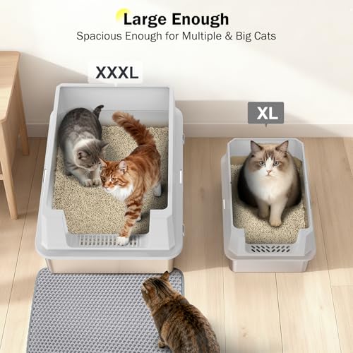 Stainless Steel Litter Box Extra Large for Big Cats Multi (Silver Grey / XXXL)