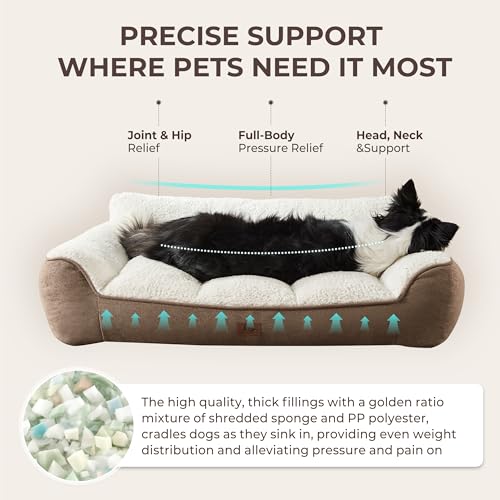 Extra Thick Orthopedic Bolster Dog Bed Medium Size Dogs (Brown / 35"L x 25"W x 8"H)