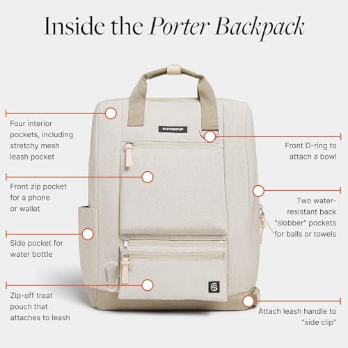 Porter 2-in-1 Dog Gear Travel Backpack - 10 Pockets, Sand (Sand)