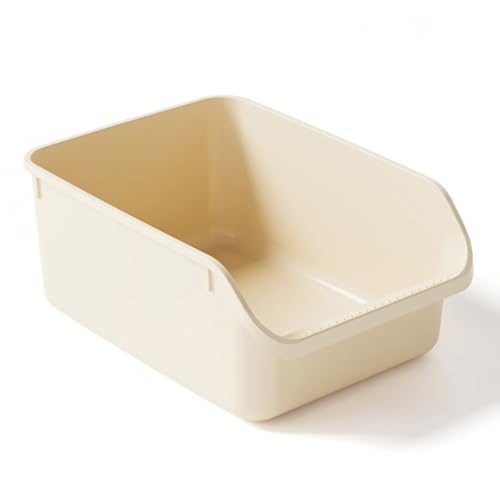 Large Cat Litter Box with High Sides (Cream White)