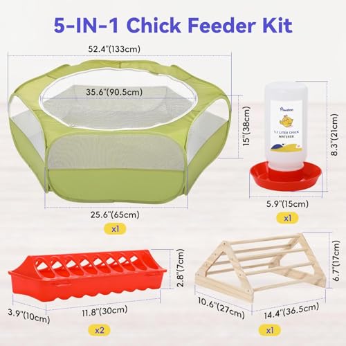 Chick Brooder Box for Chick Starter Kit (Z-Green + Red + Wood Color)