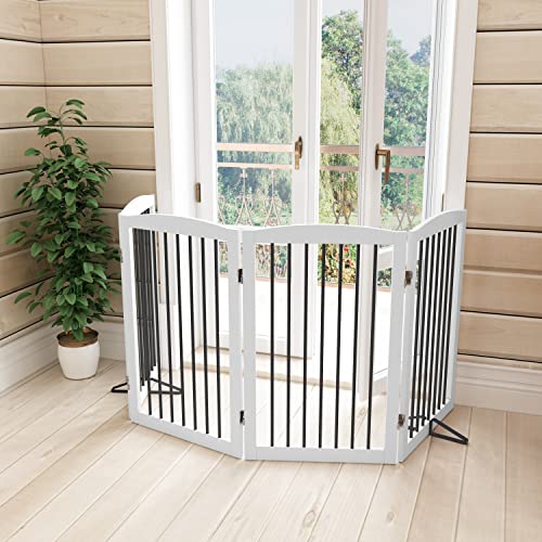 Freestanding Pet Gate for Dogs (32" Height-4 Panel / White & Black)