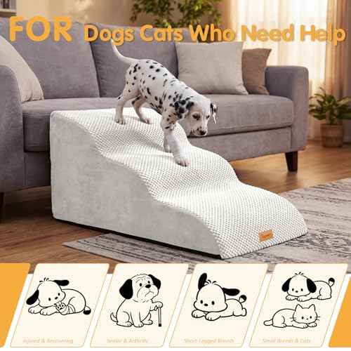 High Density Extended Foam Dog Ramp&Steps 3 Tiers (White / 33.1*15.7*15.7)