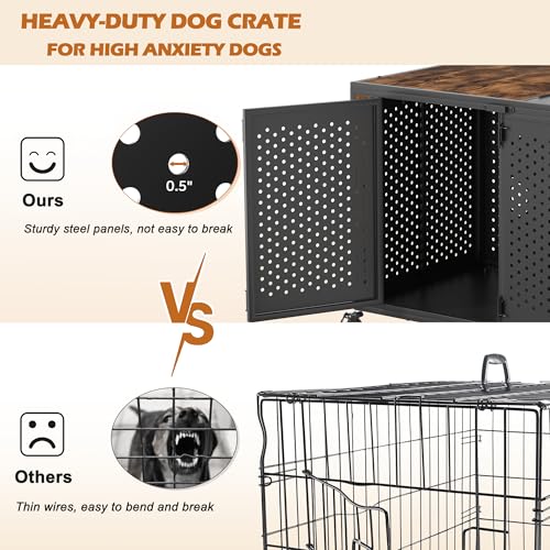 48" Heavy Duty Dog Crate Furniture for High Anxiety Dogs (Black and Brown / 48 inch)