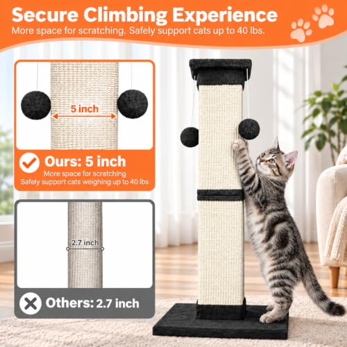 Cat Scratching Post 33 Inch Nature Sisal Cat Scratch Post for Indoor Cats (Black)