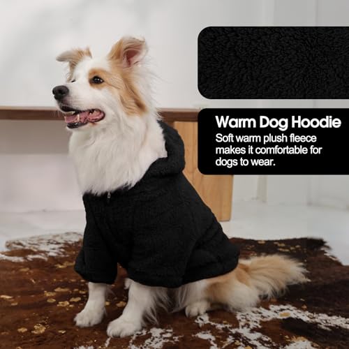 Fuzzy Dog Sweater with Adjustable Hood & Harness Hole (XXX-Large / Black)