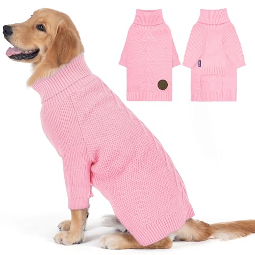Dog Sweater Long Sleeve Warm Knit Sweaters for Large Dogs Boy Girl (Pink / XX-Large)