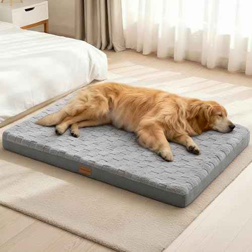Orthopedic Large Dog Bed Washable Pet Crate Mat 48''X30'' Grey (Grey / 48"L x 30"W x 3.5"Th)