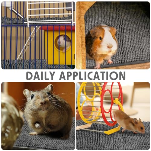 4 Pcs Guinea Pig Cage Liner (Dark Gray / 14 x 28 Inch / Low Pile Chenille)