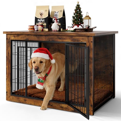 Wooden Dog Crate Furniture with Thick Cushion (L (38.8" x 25.7" x 27") / Rustic)