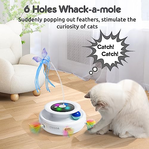 Cat Toy, 3-in-1 Automatic Interactive Electronic Moving Ambush Feather, Fluttering Butterfly, Track Balls, USB Rechargeable Powered Smart Indoor Exercise Kicker (White)