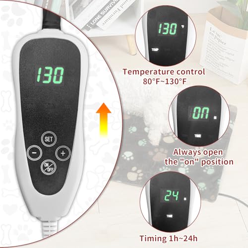 Cat Heating Pad 17x13 in with Smart Thermostat Switch and Power Line Protection Tube (Black / 17 x 13 in)