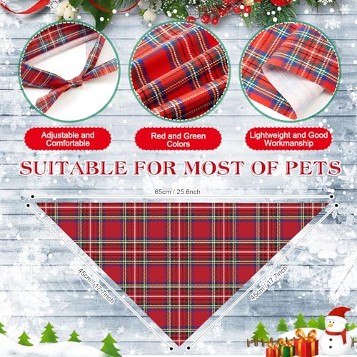 100 Pcs Christmas Red Plaid Dog Bandanas Bulk for Medium Holiday (Red Plaid / 25.6 x 17.7 x 17.7 Inch)