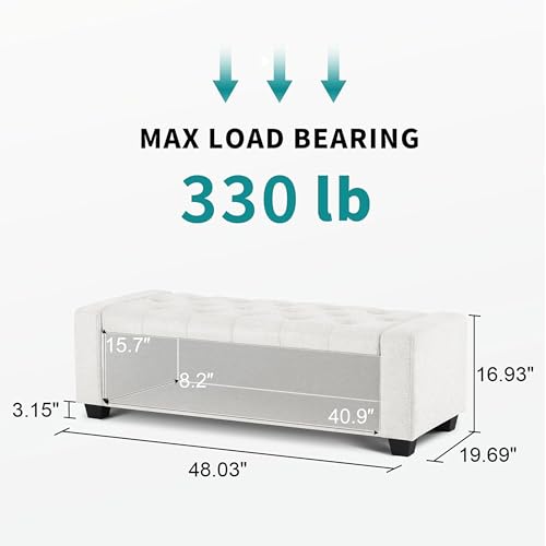 48" Ottoman with Storage (White / 19.7"D x 48"W x 16.9"H)