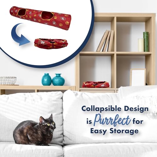 NFL San Francisco 49ers Cat Tunnel Tube Toy with Plush Football Catnip and Feathers Collapsible Tunnel for Cats to Play (San Francisco 49ers)
