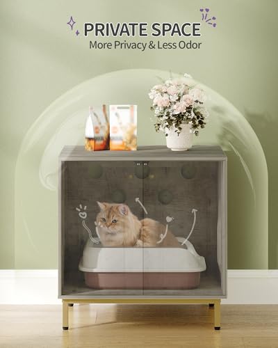 Cat Litter Box Enclosure (23.6"L x 19.7"W x 24"H / Greige and Gold)