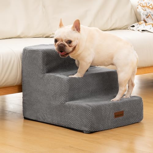 Dog Stairs for Small Dogs (Grey / Wider 3-Step 15.7" H)