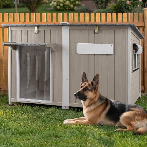 XL Wooden Dog House with Iron Frame for Medium to Large Dogs