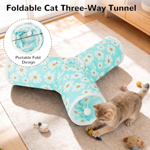 Cat Tunnel, 3-Way Collapsible Toy, Large Size Daisy Blue Printed (Daisy Blue Printed / Large)