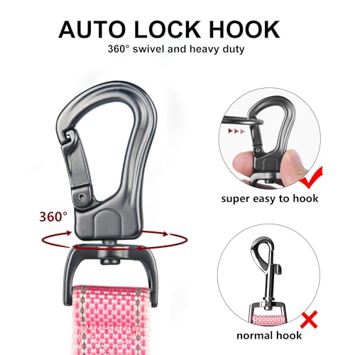 4FT 1IN Heavy Duty Dog Leash for Large Dogs with 2 Padded Handles (Pink / 1 in x 4 ft)