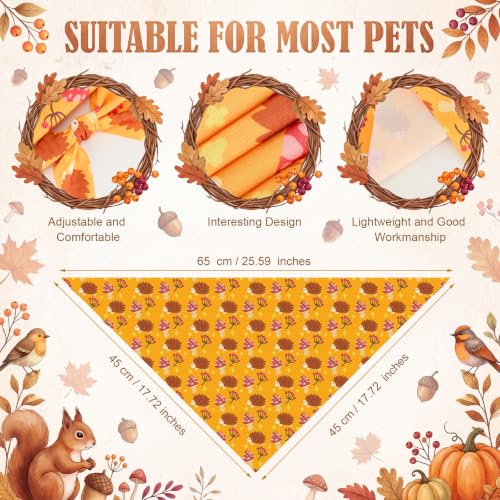 100 Pcs Fall Dog Bandanas Bulk for Autumn Pet Soft Bibs Adjustable Squirrel Fox Hedgehog Kerchief Bandana for Small Medium Large Grooming Accessories (Fall Animals / 25.6 x 17.7 x 17.7 Inch)