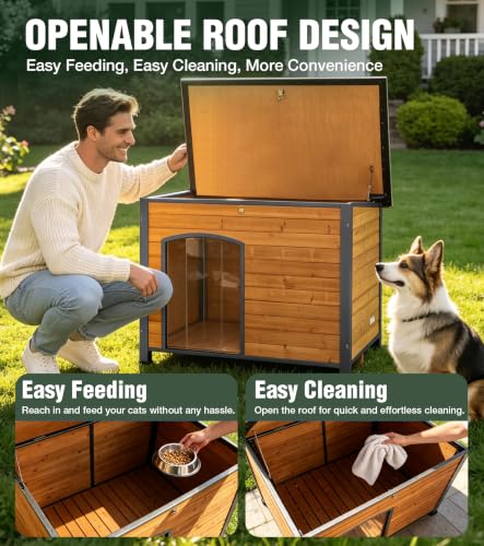 Large Dog House Outdoor with Iron Frame and Hinged Roof