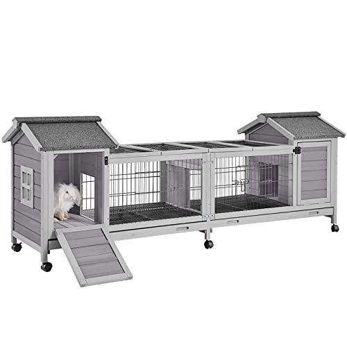 Rabbit Hutch Indoor Outdoor Bunny Cage Upgrade Large Space for Rabbit (80.1"L x 22.8"W x 28.6"H)