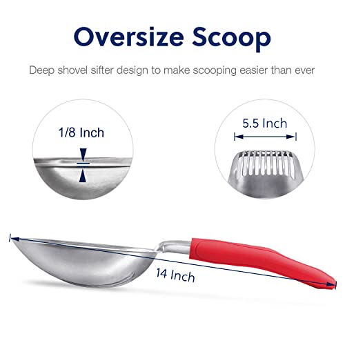 Cat Litter Scoop (Large / FLAT Aluminum \ #08 Red Handle)
