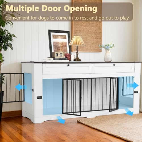 Large Dog Crate Furniture (White / 70.9"L x 23.6"W x 32.9"H)