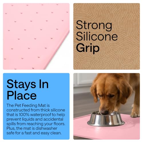 Dog Food Mat 100% Waterproof Silicone (Pink / 26"l X 17"w)