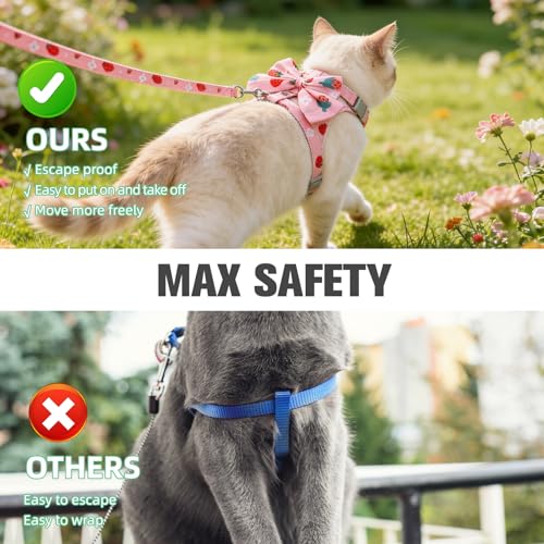 Cat Harness and Leash Set Escape Proof with Bow Knot (Pink Strawberry)