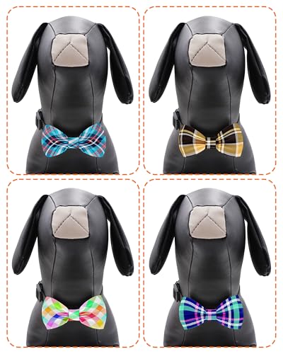 10 Pack Plaid Dog Bowties for Large Dogs Sliding on Collar (M/L)