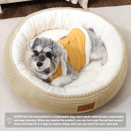 23in Camel Round Dog Bed Sofa for Dogs Cats (Camel / Medium)