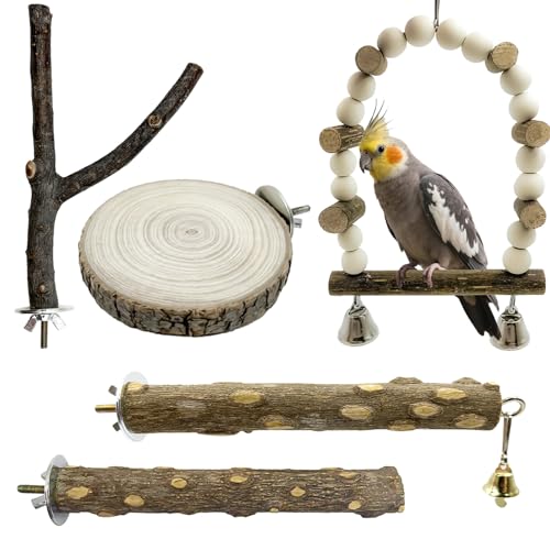 5Pcs Natural Wooden Bird Perch Set (Brown / 5PCS-B)
