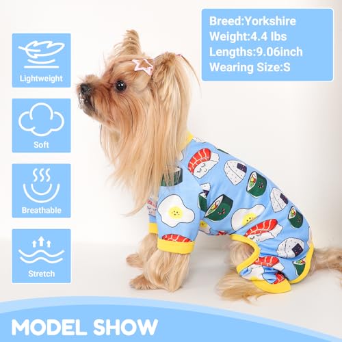 Dog Pajamas Small Sized Dogs Stretchable Summer Dog Clothes Pjs 4 Legs Girl Boy Cute Soft Puppy Outfits Doggie Cat Jammies Jumpsuit Sleeper for Pet (Bread / Large (Chest 17in ))