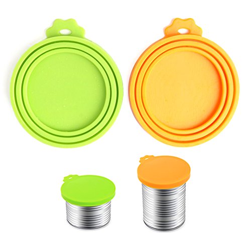 Pet Food Can Cover Silicone Can Lids for Dog and Cat Food (Green/Orange)