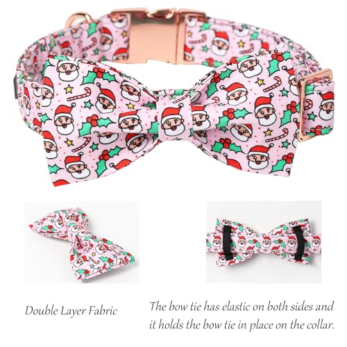 Christmas Pink Dog Collar Bowtie (XL (Pack of 1) / A:Santa Cane)