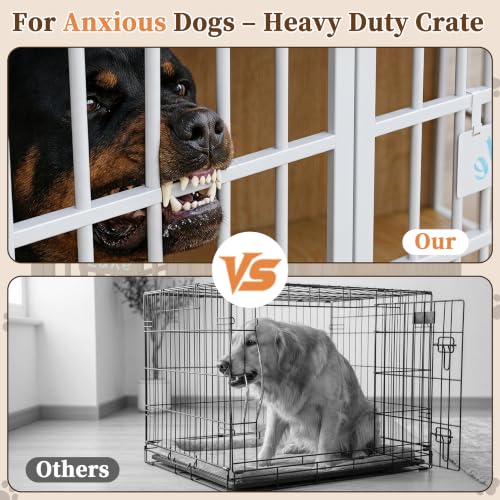 Heavy Duty Dog Crate Furniture with Personalized Name Tag (White & Beech / 40.8"L x 29.3"W x 30.2"H)